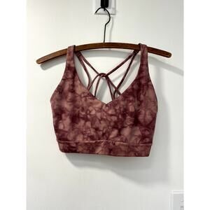 Women's Athleta Solace Printed Pink Mauve Tie Dye Strappy Sports Bra Size S/M
